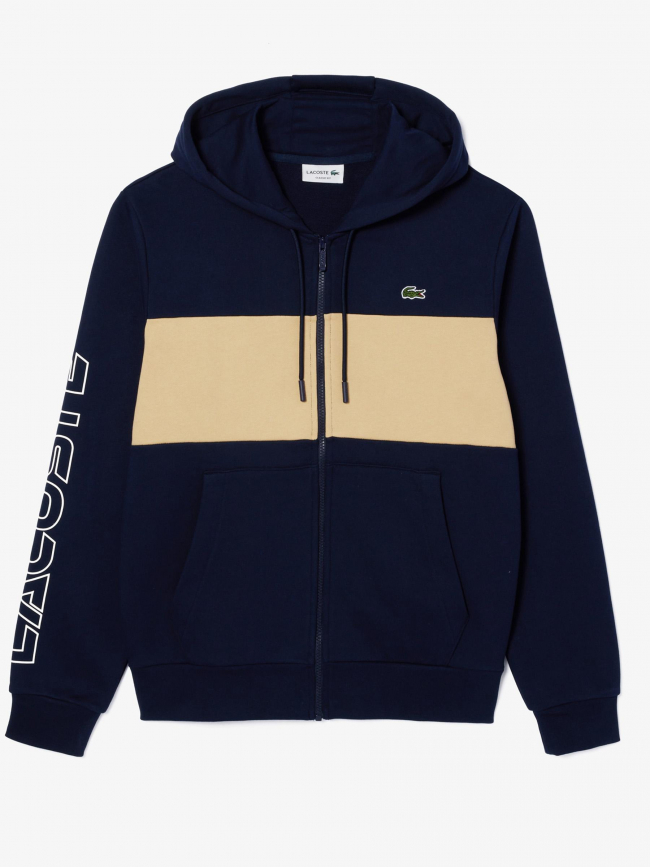 Sweat à capuche bande logo bleu marine homme - Lacoste