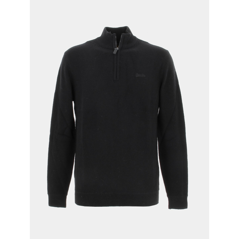 Pull col zippé en laine essential logo noir homme - Superdry