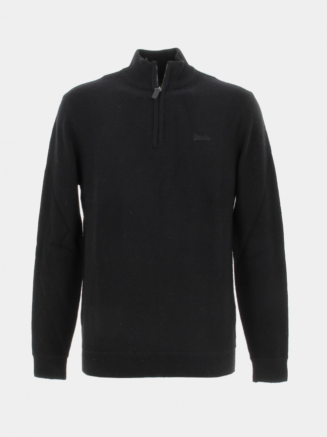 Pull col zippé en laine essential logo noir homme - Superdry