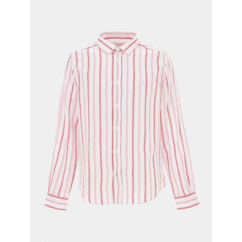 Chemise rayée en lin levet blanc rose homme - Benson & Cherry