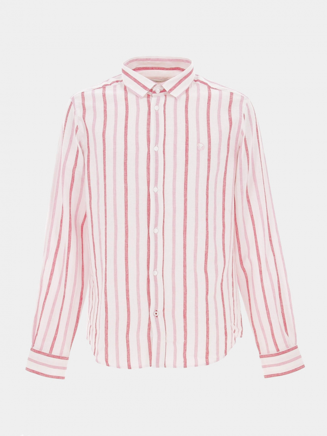 Chemise rayée en lin levet blanc rose homme - Benson & Cherry