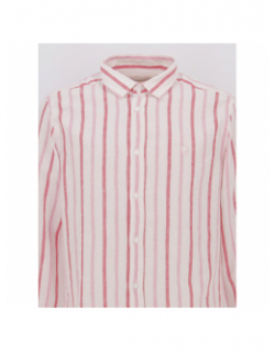 Chemise rayée en lin levet blanc rose homme - Benson & Cherry