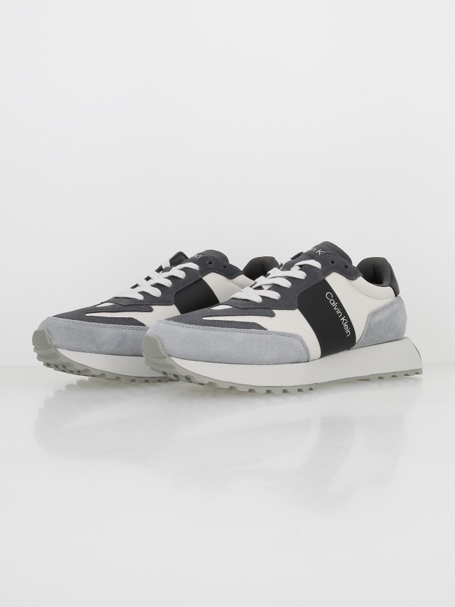 Baskets en cuir top lace up mix gris homme - Calvin Klein