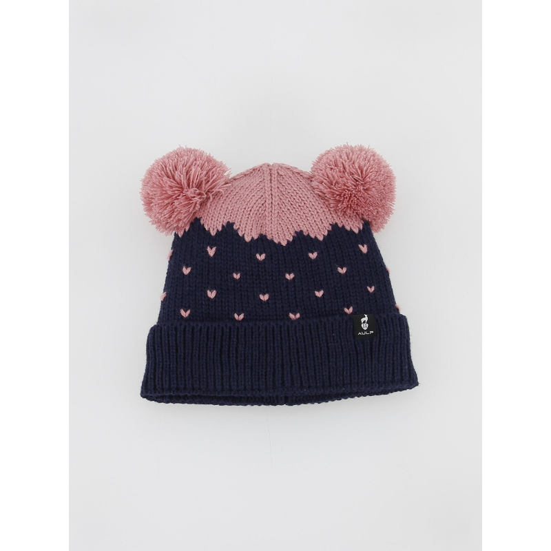 Bonnet double pompons fourré bleu rose enfant - Aulp