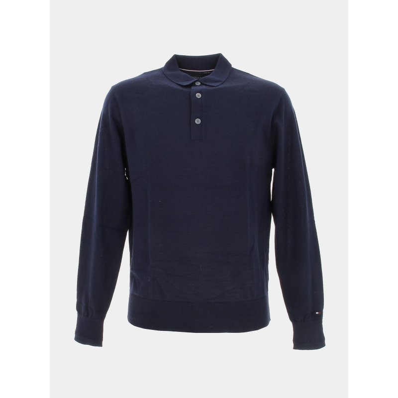 Pull fin en laine polo fine gauge bleu homme - Tommy Hilfiger