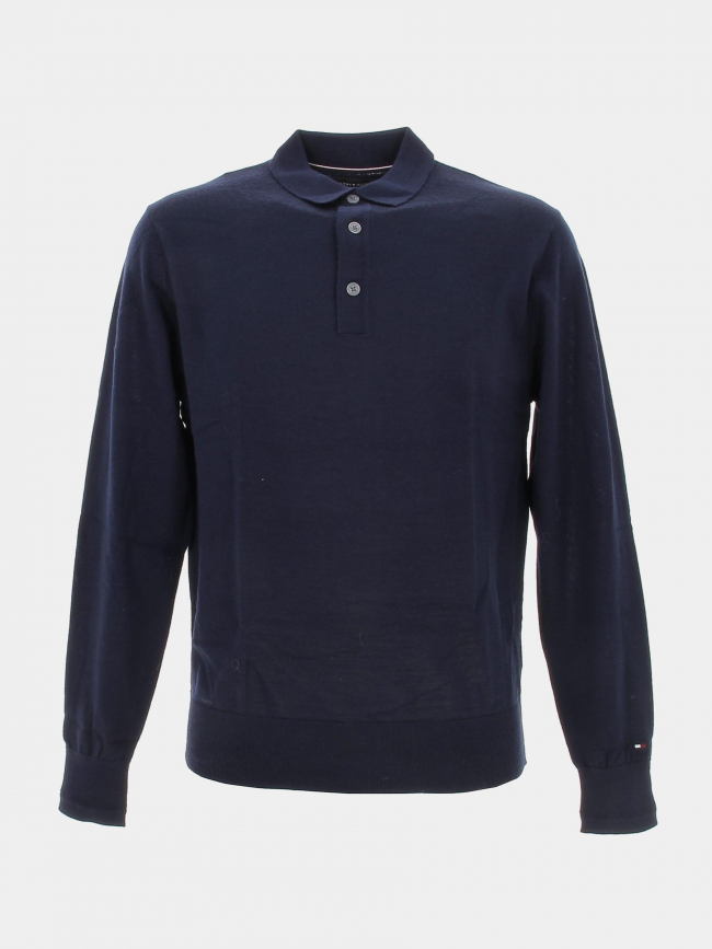 Pull fin en laine polo fine gauge bleu homme - Tommy Hilfiger