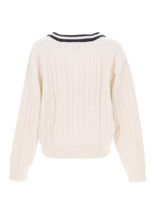 Pull col v cable torsade blanc femme - Tommy Jeans