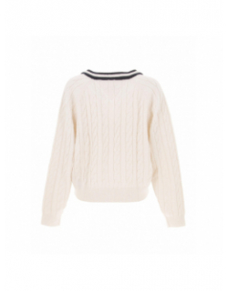 Pull col v cable torsade blanc femme - Tommy Jeans