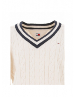 Pull col v cable torsade blanc femme - Tommy Jeans
