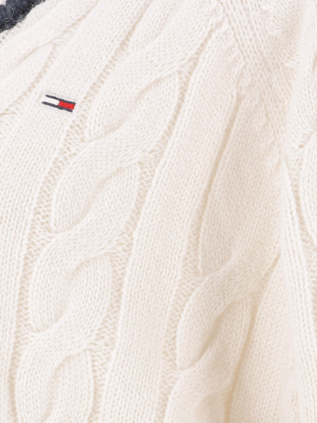 Pull col v cable torsade blanc femme - Tommy Jeans
