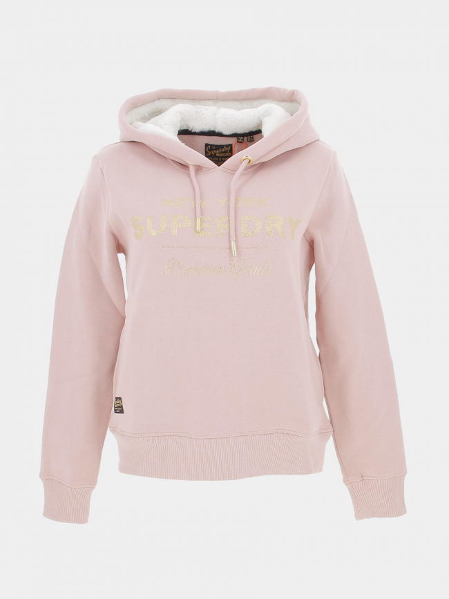 Sweat à capuche metallic logo rose femme - Superdry