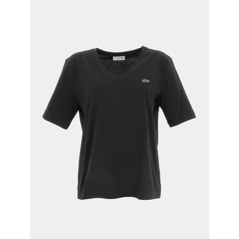 T-shirt col v uni logo noir femme - Lacoste