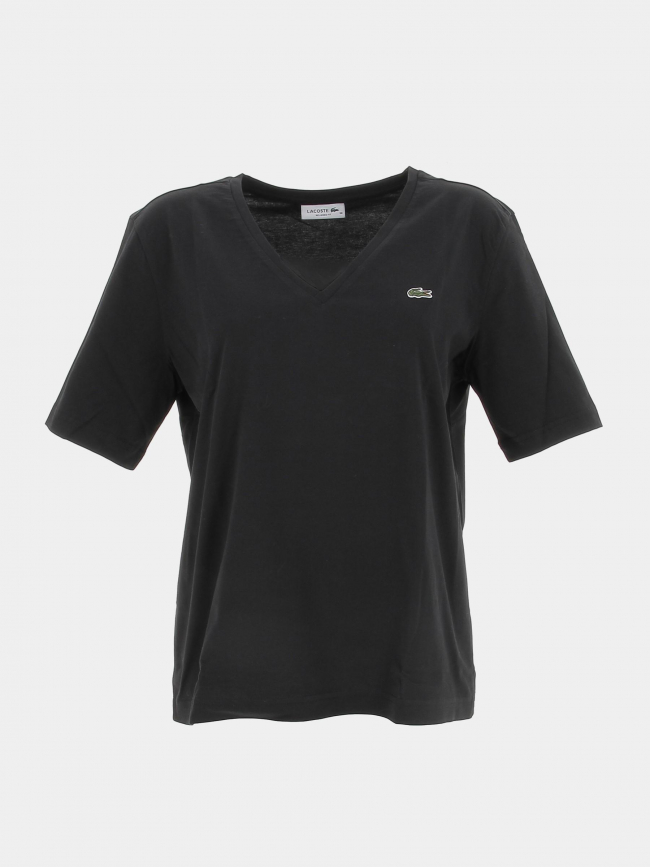 T-shirt col v uni logo noir femme - Lacoste