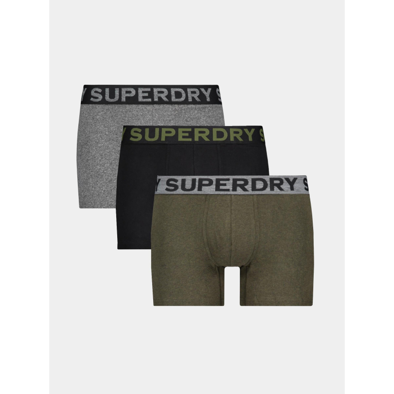 Pack 3 boxers gris kaki noir homme - Superdry