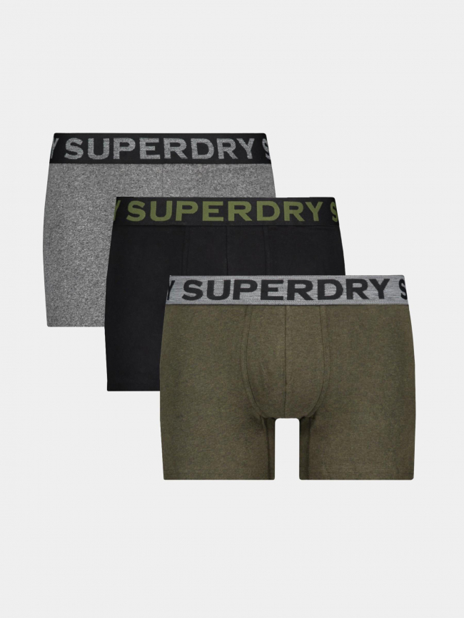 Pack 3 boxers gris kaki noir homme - Superdry