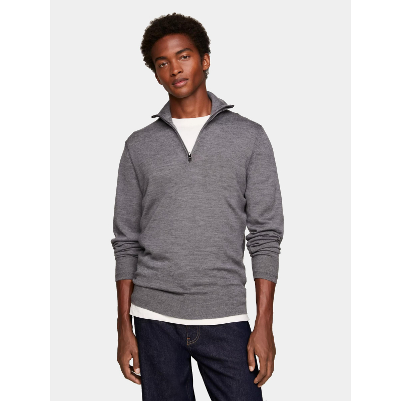 Pull mérinos fin col zippé gris homme - Tommy Hilfiger