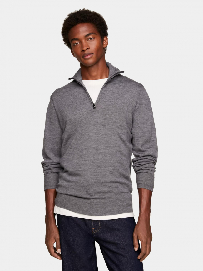 Pull mérinos fin col zippé gris homme - Tommy Hilfiger