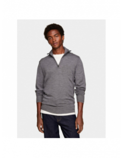 Pull mérinos fin col zippé gris homme - Tommy Hilfiger