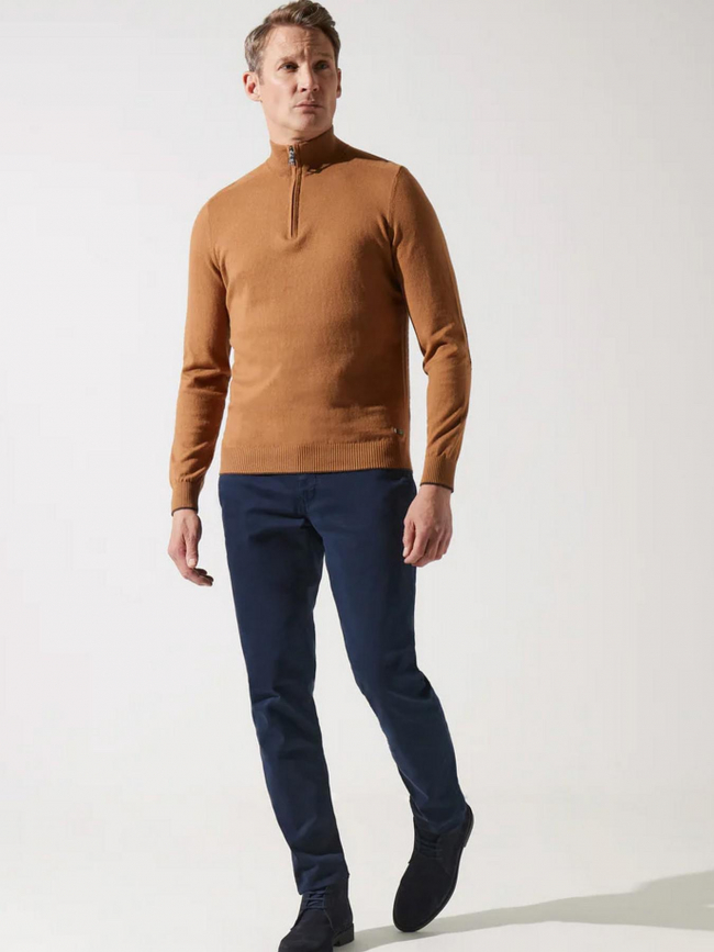 Pull bacary col zippé camel homme - Izac