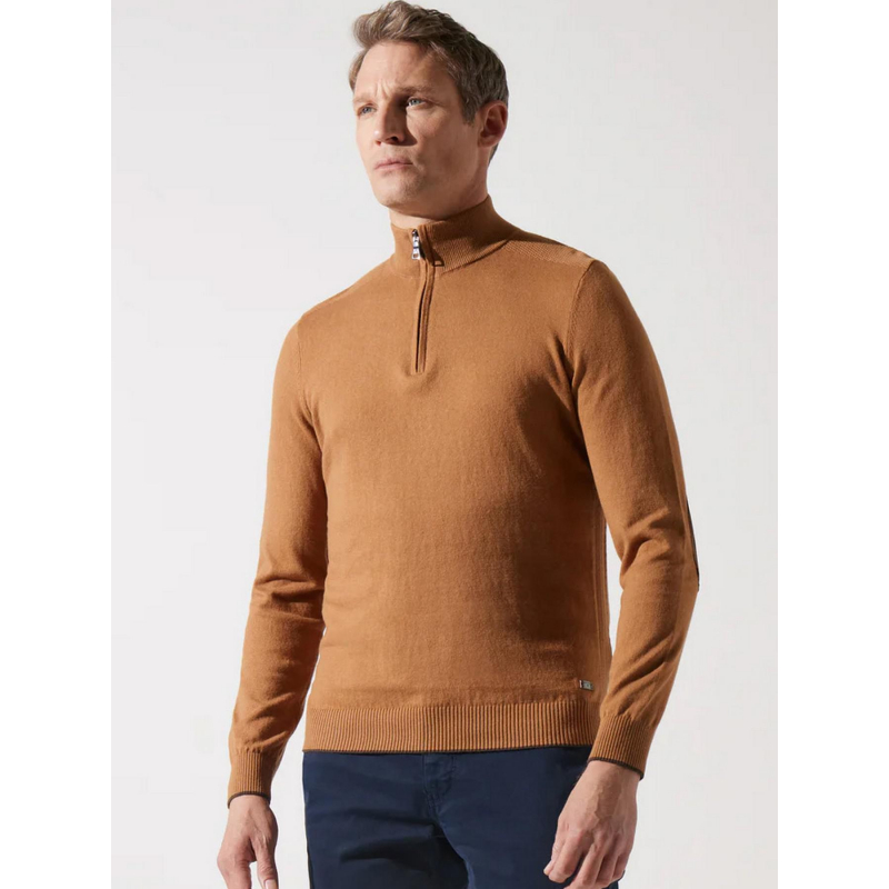 Pull bacary col zippé camel homme - Izac