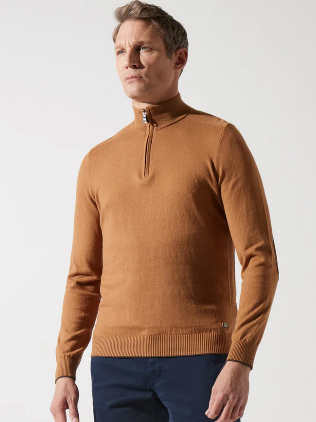 Pull bacary col zippé camel homme - Izac