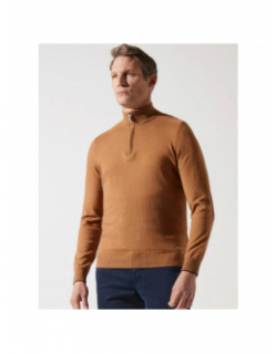 Pull bacary col zippé camel homme - Izac