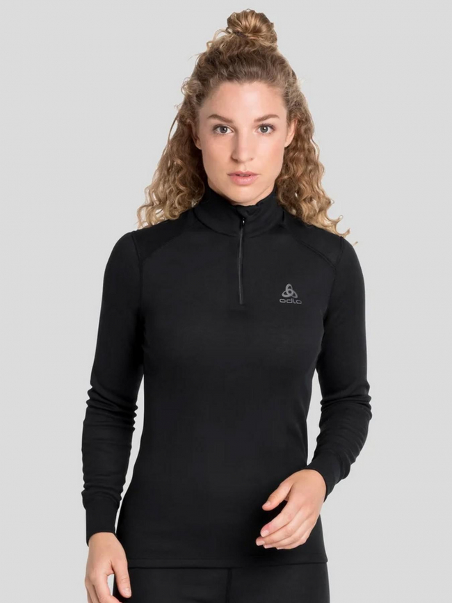 T-shirt thermique active col montant zippé noir femme - Odlo