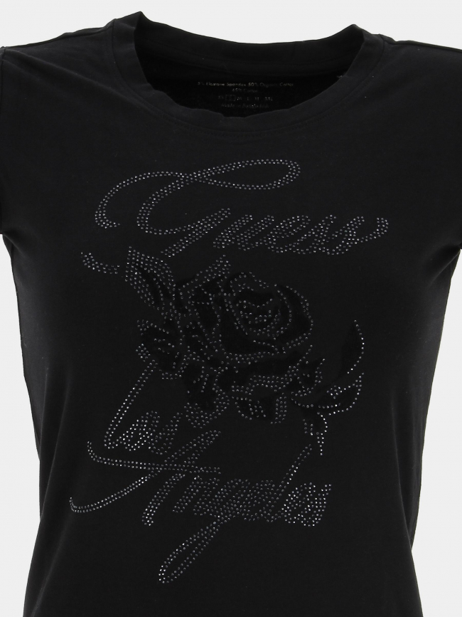 T-shirt strass logo rose noir femme - Guess