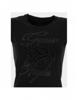 T-shirt strass logo rose noir femme - Guess