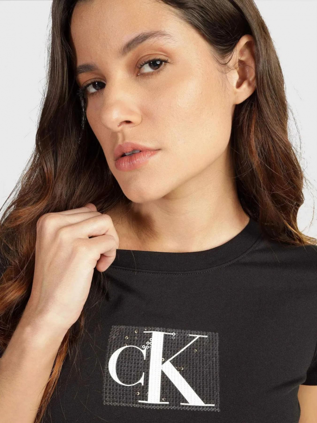 T-shirt sequin noir femme - Calvin Klein Jeans