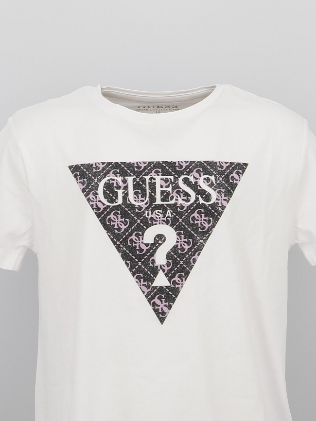 T-shirt logo pailleté blanc fille - Guess