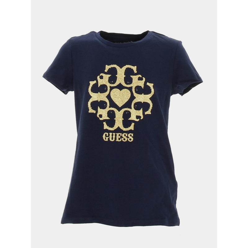 T-shirt éco paillettes doré bleu marine fille - Guess