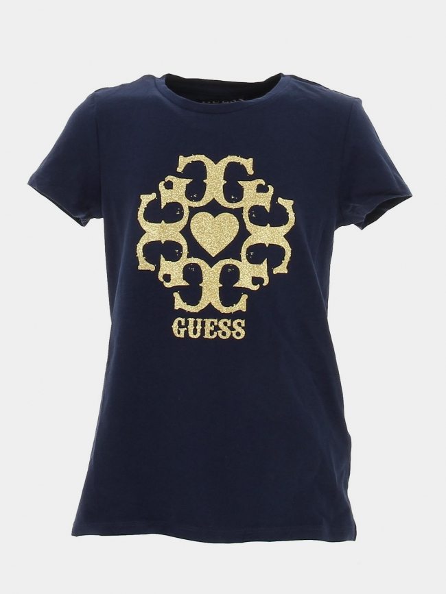 T-shirt éco paillettes doré bleu marine fille - Guess