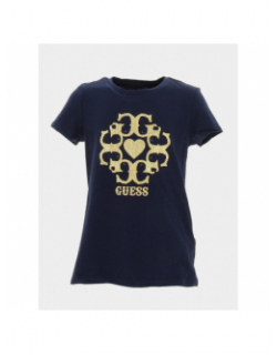 T-shirt éco paillettes doré bleu marine fille - Guess