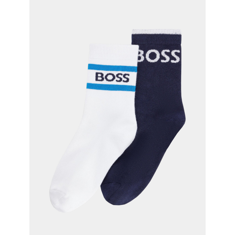 Pack 2 paires de chaussette logo blanc bleu garçon - Boss