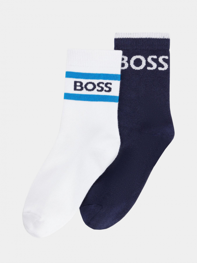 Pack 2 paires de chaussette logo blanc bleu garçon - Boss