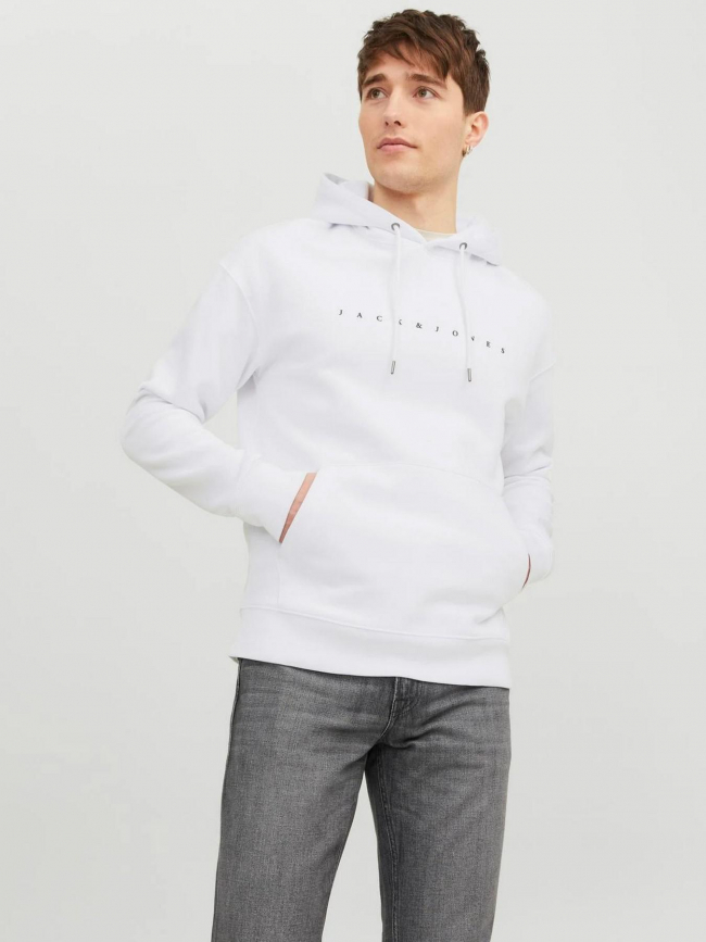 Sweat à capuche logo star blanc homme - Jack & Jones