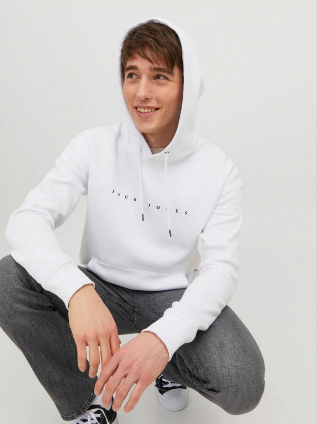 Sweat à capuche logo star blanc homme - Jack & Jones