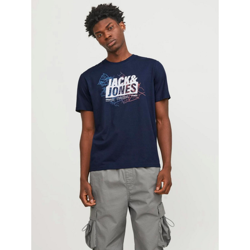 T-shirt map logo bleu marine homme - Jack & Jones