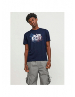 T-shirt map logo bleu marine homme - Jack & Jones