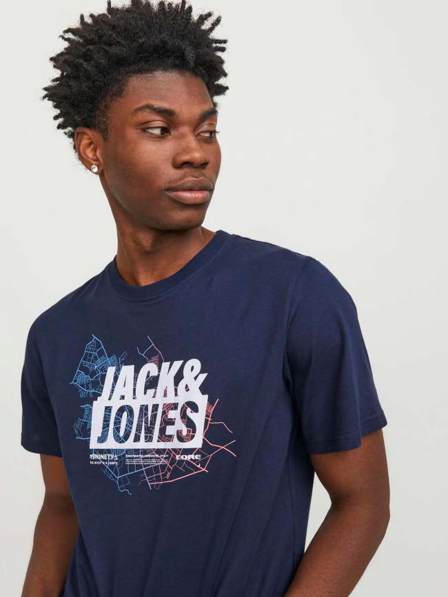 T-shirt map logo bleu marine homme - Jack & Jones