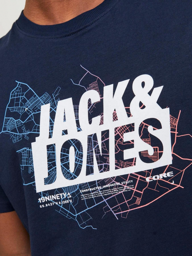 T-shirt map logo bleu marine homme - Jack & Jones