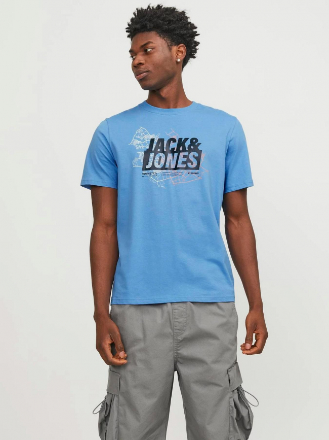 T-shirt map logo bleu homme - Jack & Jones