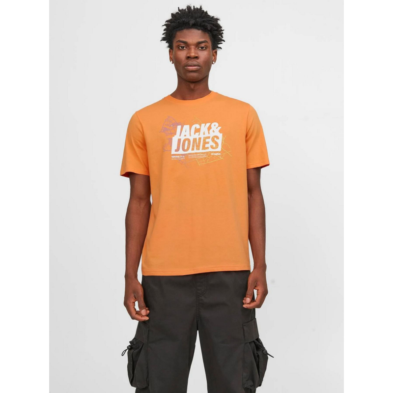 T-shirt map logo orange homme - Jack & Jones