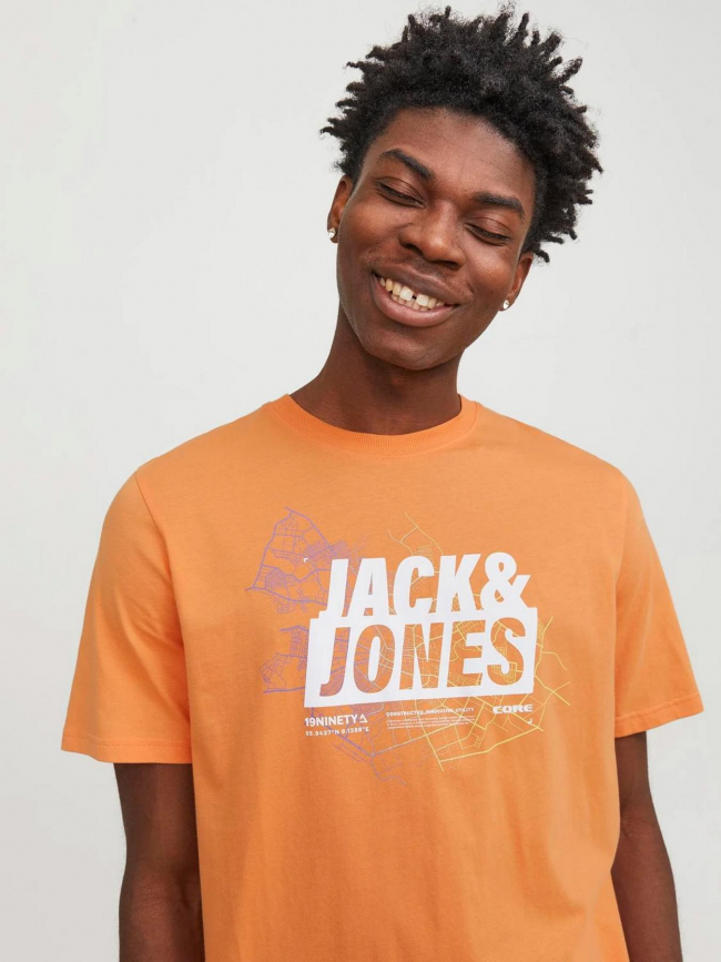 T-shirt map logo orange homme - Jack & Jones