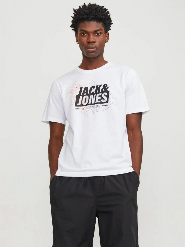 T-shirt map logo blanc homme - Jack & Jones