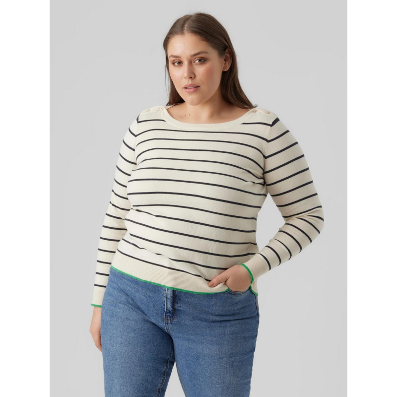 Pull fin rayé alma blanc vert femme - Vero Moda