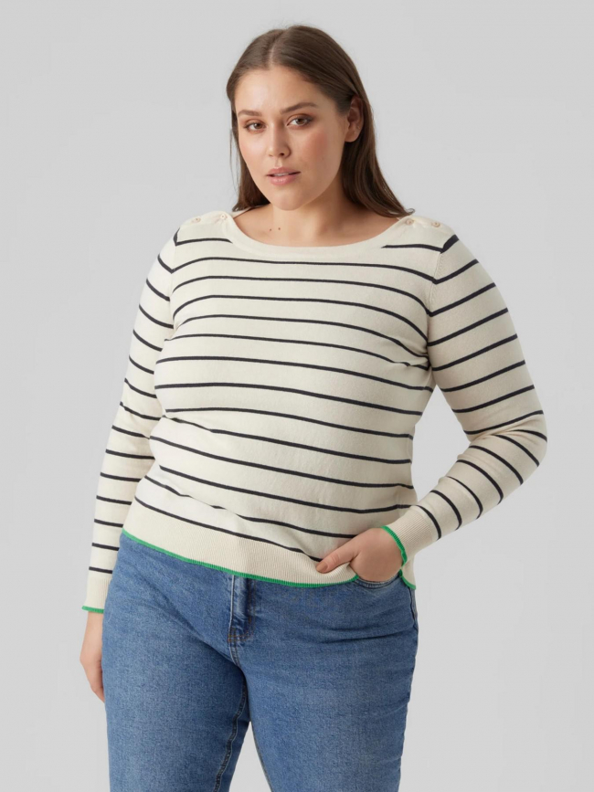 Pull fin rayé alma blanc vert femme - Vero Moda