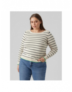 Pull fin rayé alma blanc vert femme - Vero Moda