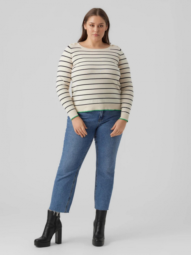 Pull fin rayé alma blanc vert femme - Vero Moda